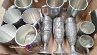 Pewter: 4 x Large tankards, 3 x Goblets, 3 x Beaker, 1 x Small Tankard, 1 x Small Beaker