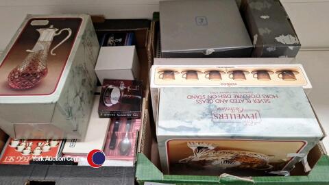 2 x Boxes of assorted tableware inc glass and silver plate