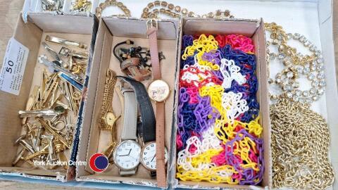 Tray of gents jewellery, watches, ladies belts and other miscellaneous jewellery