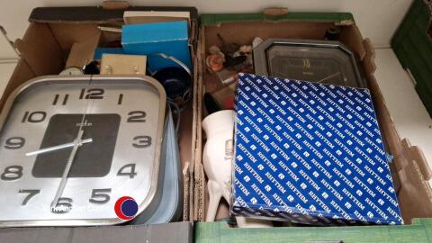 2 x Boxes of mixed ornaments and clocks