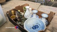Box of collectables inc 2 x Wally dogs, a Royal Copenhagen dish - 3