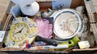 Box of miscellaneous items inc Alfred Meakin pottery and table/bedside lamp