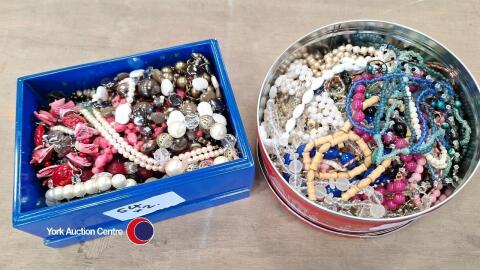 2 x metal boxes of bead jewellery