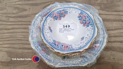 Royal Albert Crown china, England - large bowl and 6 dishes, flowers