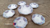 Royal Albert Crown china, England - large bowl and 6 dishes, flowers - 2