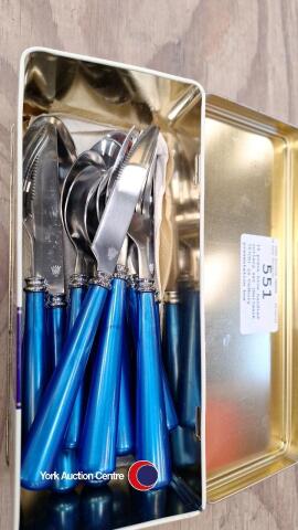 16 piece blue handled cutlery set (Hallmark 757CD) in Cadbury presentation box
