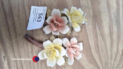 2 x Capodimonte porcelain double flowers
