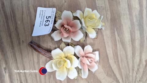 2 x Capodimonte porcelain double flowers