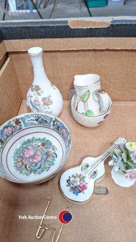 Small Wedgewood vase, Kutani crane and selection of wade dish and jug, Royal Albert pot, guitar, Japanese hand painted dish