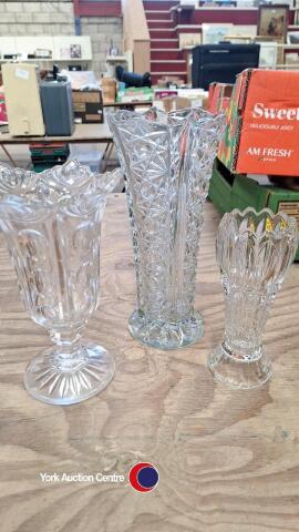3 x cut glass vases