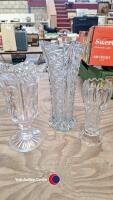 3 x cut glass vases