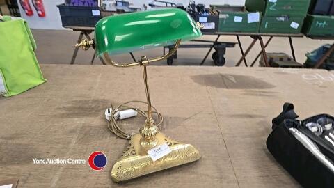 Green shaded brass desk light