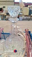 2 x tall pink bottles and a ships decanter - 2