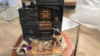 Border Fine Arts Scene - In from the cold, JH.62 1991 and Old the Kitchener Black Range etc. 2 collies & a lamb on wooden plinth - 2