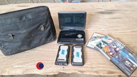 Portable DVD player 2 power packs and DVD's inc holdall