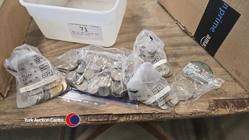 Box of old foreign and 6p pieces coins