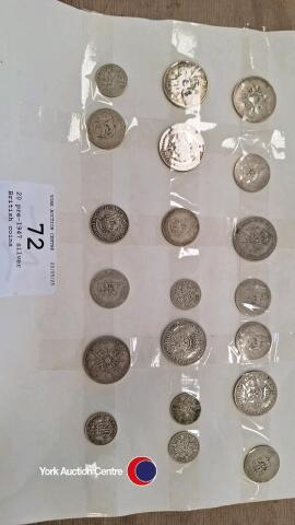 20 pre-1947 silver British coins