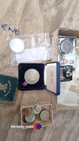 1975 Canada Queen Elizabeth II Olympcs Montreal Boxing Silver 5 dollar coin in capsule. George VI 1937 Crown 2 silver threepences, 1896 & 1918. Daily Mail Coronation Crown 1953 - Harrogate Greenwich medallion in case