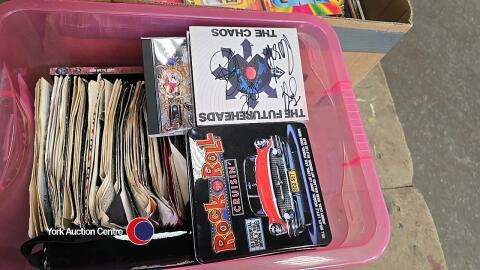 Box of chart hit single records and CDs