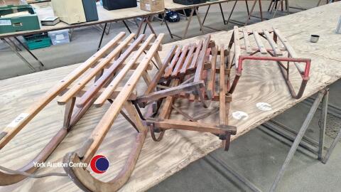 4 x old wooden sledges