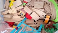 Large selection of wooden train track and box of wooden blocks - 2