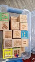 Large selection of wooden train track and box of wooden blocks - 3