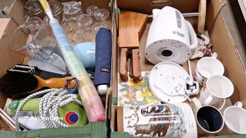 2 Boxes of household bric a brac inc glassware