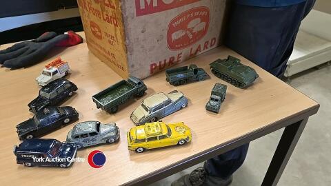 Box of vintage die cast toys inc Dinky Corge and Lesney