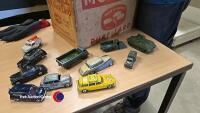 Box of vintage die cast toys inc Dinky Corge and Lesney