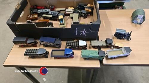 Box of die cast trains and wagons