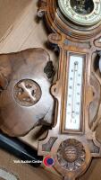 2 boxes of ornaments including brass candlesticks and ornate wall barometer - 8