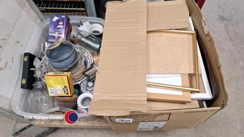 2 boxes of household items including ornaments and picture frames