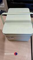 Vintage wooden storage box plus metal cash box, metal picnic box and plastic cool box - 4