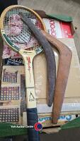 Box of children's games inc tennis racket and boomerangs - 2