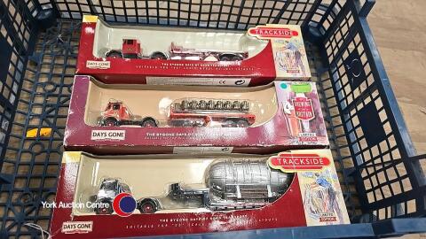 Box of trackside model railway lorries and vehicle, boxed