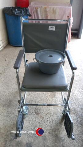 McMaster Commode made from durable ABS fitted with independently braked castor wheels, use in isolation or over an existing WC, used clean condition