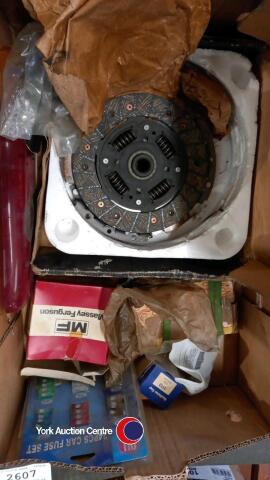 Box with new clutch mf track rod end & other miscellaneous items