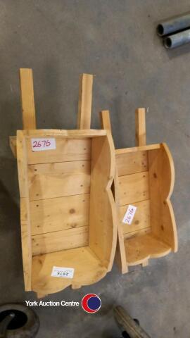 2 x wooden wheelbarrow planters