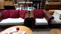 Quality ' Klaussner ' real leather large two seat sofa, armchair and large footstool. Lifts off base for easy access and removal
