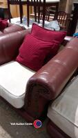 Quality ' Klaussner ' real leather large two seat sofa, armchair and large footstool. Lifts off base for easy access and removal - 4