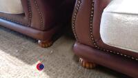 Quality ' Klaussner ' real leather large two seat sofa, armchair and large footstool. Lifts off base for easy access and removal - 6