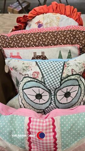 Various cushions, some vintage including patchwork