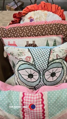 Various cushions, some vintage including patchwork