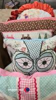 Various cushions, some vintage including patchwork