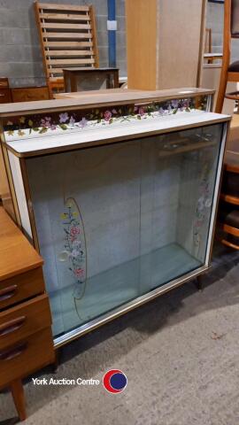Vintage glass fronted drinks cabinet with rose/floral decoration