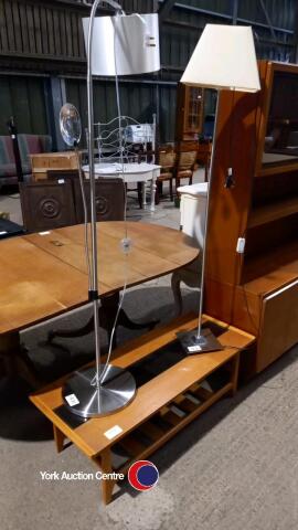 Retro teak coffee table with glass inlay top plus 2 x metal standard lamps