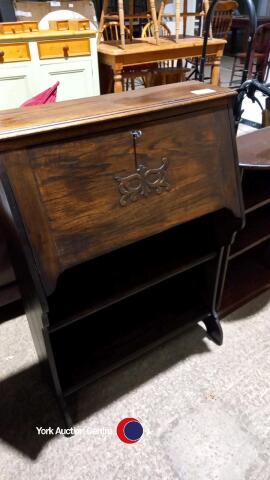 Oak writing bureau with shelves
