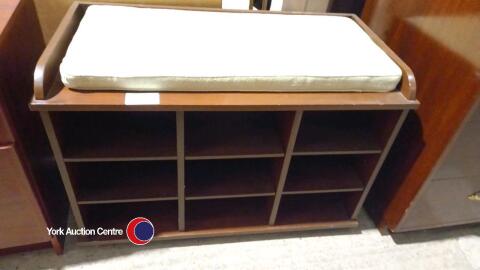 Wooden shelving unit with seat top