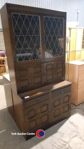 Large oak dresser with leaded glass display top