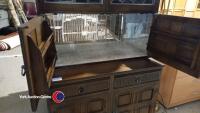 Large oak dresser with leaded glass display top - 4